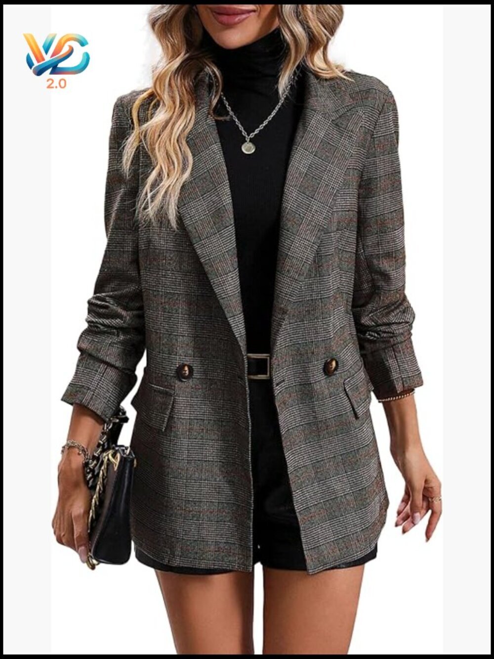 Lightweight Plaid Blazer Fully Lined Button Front Pockets Office Work Jacket